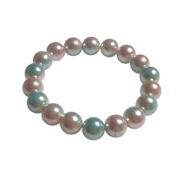 Vintage Faux Pearl Beaded Stretch Bracelet Pastel Pink Blue Beads Gift Jewelry - Picture 1 of 3